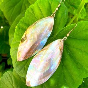 Vintage 80s iridescent pink shell long earrings